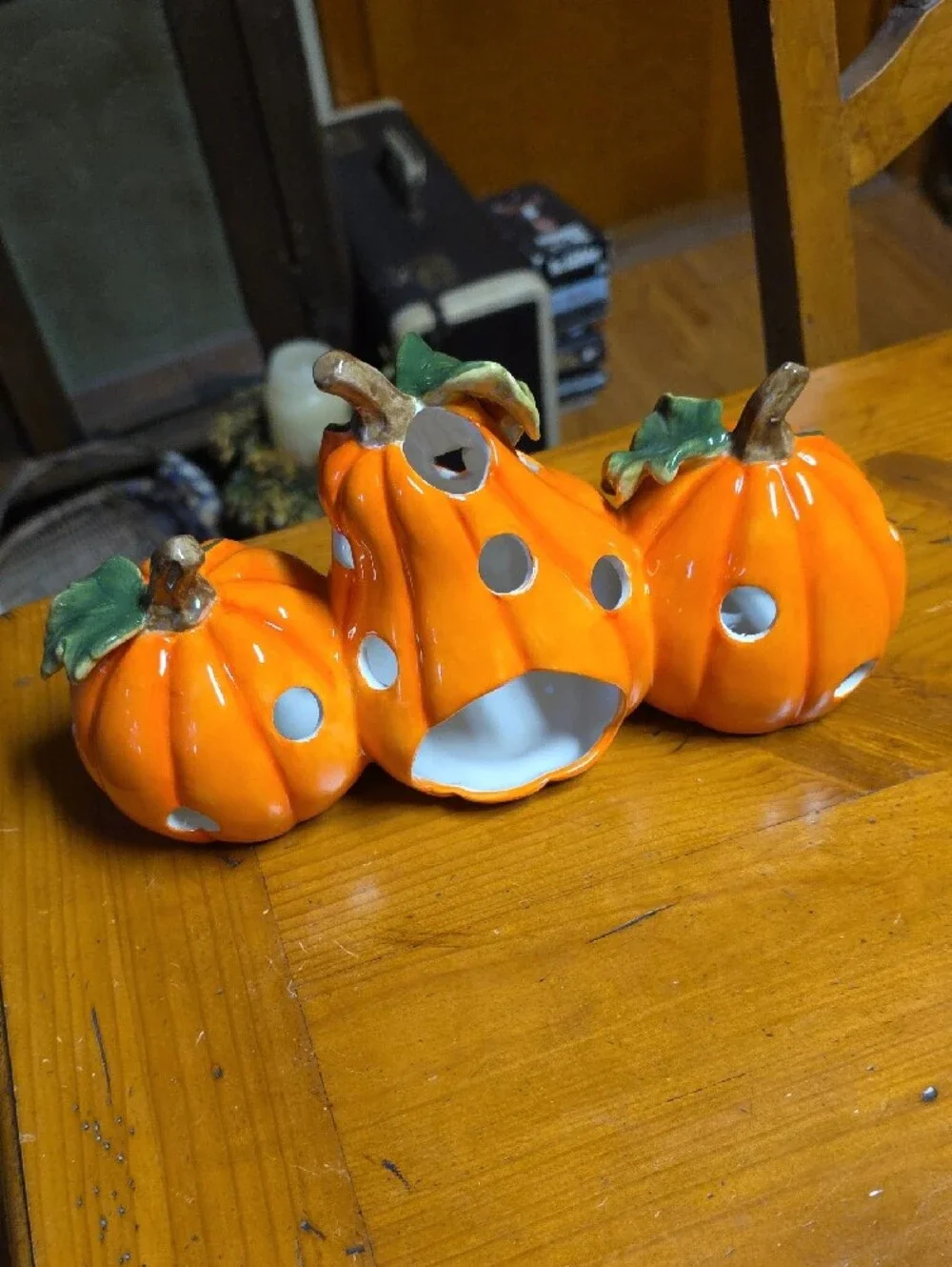 Ceramic Pumpkin Lantern Trio - Orange Seasonal Accent